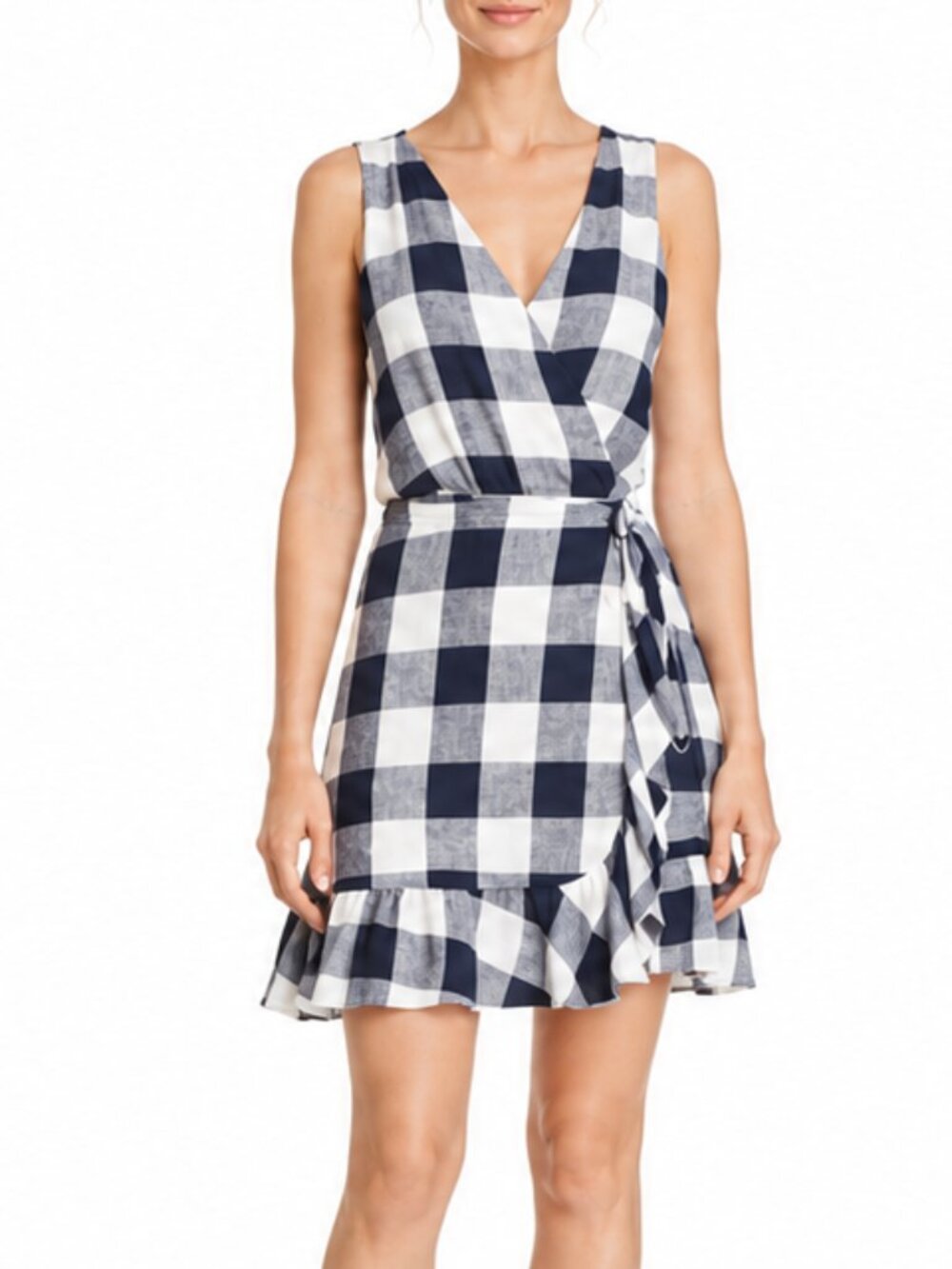 Rails Madison Mini Wrap Dress Azure Check Navy Blue White